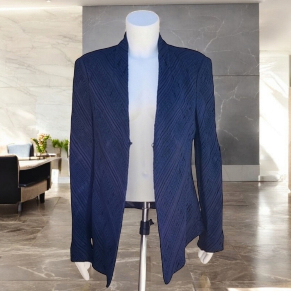 GIORGIO ARMANI Silk Blazer 48 12 Blue Single Breasted VINTAGE Woven Jacket - Picture 12 of 17